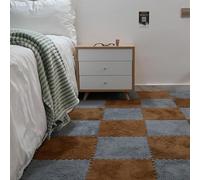 HynJGih Tapis de Sol en Mousse emboîtable Peluche, 20 pièces, Tapis carré, Jeu Puzzle, Facile à Nettoyer(Coffee+Grey)