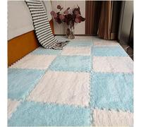 HynJGih Tapis de Sol en Mousse Patchwork en Peluche, Tapis carrés à emboîtement, Tapis de Sol en Mousse for Puzzle, 10 pièces(White+Blue)