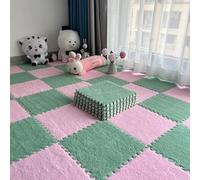 HynJGih Tapis de Sol en Mousse Puzzle 12 pièces, Tapis carré, Bloc de Tapis Shaggy for Sol de pièce(Pink+Green)