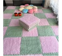 HynJGih Tapis en Peluche imbriqué, 16 pièces, Tapis de Sol Puzzle en Mousse, Tapis carré, Facile à Installer, Tapis de Sol en Mousse modulaire(Pink+Green,1cm)