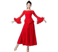 Hynyjxjy A,M, Robes De Danse De Bal À Manches Trompette pour Femmes Tenue De Danse Tango À Volants pour Spectacle Costume De Danse De Valse Vêtements De Danse De Foxtrot Grand Swing