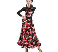 Hynyjxjy A,S, Robes De Danse De Salon Imprimées Tenue De Danse De Valse Femme Costumes De Danse De Moderne en Maille Épissée Vêtements D'entraînement De Flamenco pour Un Swing Exceptionnel