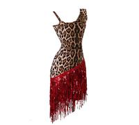 Hynyjxjy ,A,XL, Tenue De Danse Latine pour Femme À Imprimé Léopard Robes De Danse De Salon À Paillettes pour Spectacles Tenue De Danse Salsa À Bretelles Tenue De Danse Cha Cha Dos Nu