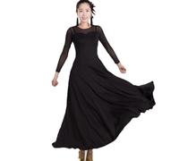 Hynyjxjy A,XXL, Robes De Danse De Salon À Col Rond pour Femme Costumes De Danse De Moderne À Manches Longues Vêtements D'entraînement De Valse Tenue De Danse De Tango pour Un Swing Exceptionnel