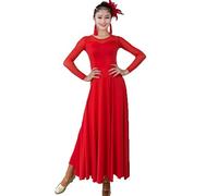 Hynyjxjy B,3XL, Robes De Danse De Salon À Col Rond pour Femme Costumes De Danse De Moderne À Manches Longues Vêtements D'entraînement De Valse Tenue De Danse De Tango pour Un Swing Exceptionnel
