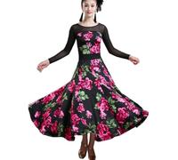 Hynyjxjy B,L, Robes De Danse De Salon Imprimées Tenue De Danse De Valse Femme Costumes De Danse De Moderne en Maille Épissée Vêtements D'entraînement De Flamenco pour Un Swing Exceptionnel