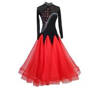 Hynyjxjy B,M, Robes De Danse De Salon À Col Montant pour Femme Tenue De Danse De Valse À Manches Longues Tenue De Compétition De Danse De Foxtrot Ornée De Strass Vêtements De Danse De Tango