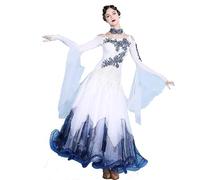Hynyjxjy ,Blanc,L, Robes De Compétition De Danse De Salon pour Femmes Tenue De Danse De Valse sans Bretelles Tenue De Danse Standard Au Dos Nu Tenue De Danse De Salsa Ornée De Strass