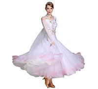 Hynyjxjy ,Blanc,L, Robes De Compétition De Danses De Salon Tenue De Danse Standard À Manches Longues pour Femme Tenue De Danse De Valse Tenue De Foxtrot Offrant Une Belle Amplitude De Mouvement