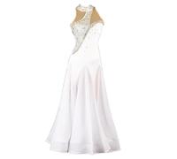 Hynyjxjy Blanc,M, Robes De Danse De Salon sans Manches pour Femmes Tenues De Danse De Tango sans Bretelles Tenues De Danse Salsa Et Valse pour La Compétition Tenues De Danse De Sociale Ornées