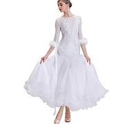 Hynyjxjy Blanc,M, Robes De Danse De Salon Vêtements De Compétition De Valse pour Femme Costumes De Danse De Moderne avec Strass Tenue De Danse De Flamenco pour Un Swing Exceptionnel