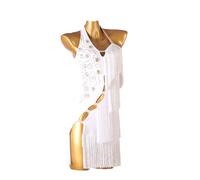 Hynyjxjy ,Blanc,M, Tenue De Danse Latine À Franges pour Femme Tenue De Compétition De Danse De Cha Cha Ajourée Robes De Danse De Salon Dos Nu Costumes De Danse De Salsa Ornés De Strass