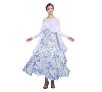 Hynyjxjy ,Blanc,S, Robes pour Spectacles De Danse De Salon De Imprimées Costumes De Danse De Moderne À Manches Courtes pour Femmes Tenues De Danse De Foxtrot Dos Nu Tenue De Danse De Valse