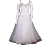 Hynyjxjy ,Blanc,XL, Robes De Danse De Salle De Bal Standard Costumes De Salsa De Tango Danse avec des Strass Vêtements De Danse Sociale pour Les Femmes Vestiaire De Valse Performance Grand Swing