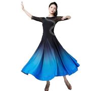Hynyjxjy Bleu,M, Robes De Danse De Salon Dégradées pour Femmes Costumes De Danse De Moderne À Col Rond Vêtements De Danse De Valse Tenue De Performance De Danse De Salon De Tango Salsa