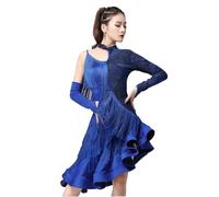 Hynyjxjy Bleu,XL, Jupe De Danse Latine À Franges pour Femme Robes De Danse De Salon Vintage Vêtements De Danse Dos Nu pour Le Tango Cha Cha Tenue De Performance De Danse De Salsa Coupe Slim