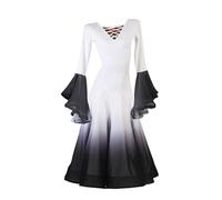 Hynyjxjy ,c,XXL, Robes De Danse De Salon À Col en V pour La Compétition Costumes De Danse De Valse Dégradés pour Femmes Vêtements De Salsa À Manches Longues Tenue De Danse De Moderne Dos Nu