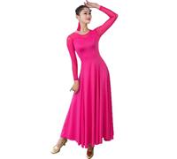 Hynyjxjy C,XXL, Robes De Danse De Salon À Col Rond pour Femme Costumes De Danse De Moderne À Manches Longues Vêtements D'entraînement De Valse Tenue De Danse De Tango pour Un Swing Exceptionnel
