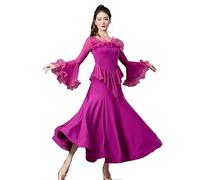 Hynyjxjy D,M, Robes De Danse De Bal À Manches Trompette pour Femmes Tenue De Danse Tango À Volants pour Spectacle Costume De Danse De Valse Vêtements De Danse De Foxtrot Grand Swing