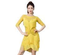 Hynyjxjy E,L, Jupe De Danse Latine À Manches Milongues pour Femme Tenue De Danse De Salsa À Franges pour L'entraînement Vêtements De Danse Tango Robes De Danse De Salon De Strass