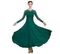 Hynyjxjy E,L, Robes De Danse De Salon À Col Rond pour Femme Costumes De Danse De Moderne À Manches Longues Vêtements D'entraînement De Valse Tenue De Danse De Tango pour Un Swing Exceptionnel