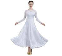 Hynyjxjy F,L, Robes De Danse De Salon À Col Rond pour Femme Costumes De Danse De Moderne À Manches Longues Vêtements D'entraînement De Valse Tenue De Danse De Tango pour Un Swing Exceptionnel