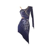 Hynyjxjy ,Hidden Blue,M, Tenue Professionnelle De Danse Latine sans Bretelles Tenue De Danse De Tango À Franges pour Femme Robes De Danse De Salon À Appliques Tenue De Danse Cha Cha Ornée De Strass