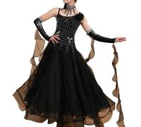 Hynyjxjy I,L, Robes De Danse De Salon pour Femmes Tenue De Danse De Tango Social sans Manches Vêtements De Danse De Compétition De Valse Dos Nu Tenue De Danse De Moderne avec Strass