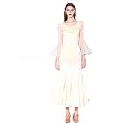 Hynyjxjy ,Jaune,XL,Robes De Danse De Salon À Manches Évasées Tenue De Compétition De Danse De Valse pour Femme Tenue De Danse De Foxtrot avec Empiècements en Résille Costumes De Danse De Salsa