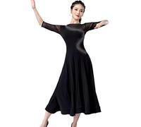 Hynyjxjy Noir,3XL, Medium Sleeve Ballroom Dance Dresses Women's Mesh Splice Waltz Dancing Clothes Tango Dancing Wear for Practice Foxtrot Dance Outfit with Rhinestone