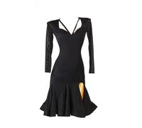 Hynyjxjy ,Noir,L, Tenue De Danse Latine À Manches Longues pour Femme Robes De Spectacle De Danse De Salon Vêtements De Danse De Tango Ajustés Tenue De Danse De Salsa Fendue sur Le Côté