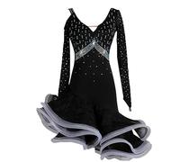 Hynyjxjy ,Noir,M, Costumes De Danse Latine À Manches Longues Tenue De Spectacle De Danse Salsa pour Femme À Dos Nu Robes De Danse De Salon Ornées De Strass Jupe De Tango Ajustée À Baleines
