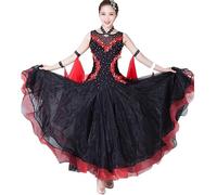 Hynyjxjy Noir,S, Robes De Danse De Salon sans Manches pour Femmes Costumes De Performance De Tango Foxtrot Tenue De Danse De Valse Dos Nu Vêtements De Danse De Flamenco en Tulle