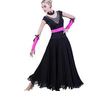 Hynyjxjy ,Noir,XL, Robes De Danse De Salon À Manches Courtes pour Femmes Tenue De Danse De Moderne Et Valse Dos Nu Tenue De Danse De Tango avec Strass Tenue De Danse De Flamenco À Grande Ampleur
