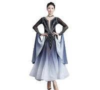 Hynyjxjy Noir,XL, Robes De Danse De Salon Dégradées pour Femmes Vêtements De Danse Standard Nationaux À Manches Longues Vêtements De Compétition De Danse De Valse Tenue De Danse Flamenco