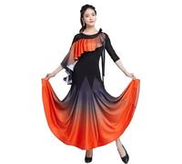 Hynyjxjy Orange,M, Robes De Danse De Salon Dégradées Vêtements De Valse À Col Rond pour Femme Vêtements De Performance De Danse Salsa Tenue De Danse De Tango pour Un Swing Exceptionnel