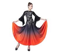 Hynyjxjy Orange,XL, Robes De Danse De Salon Imprimées Tenue De Danse De Foxtrot pour Femme Tenue D'entraînement De Danse De Salsa Dégradée Vêtements De Danse De Valse pour Un Swing Exceptionnel