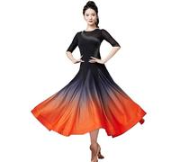 Hynyjxjy Orange,XL, Tenue De Danse De Performance De Valse Dégradée pour Femme Robes De Danse De Salon À Manches Milongues Tenue De Danse De Foxtrot Vêtements De Danse De Tango De Strass