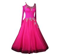 Hynyjxjy ,Rose Red,L, Robes De Danse De Salle De Bal Standard Costumes De Salsa De Tango Danse avec des Strass Vêtements De Danse Sociale pour Les Femmes Vestiaire De Valse Performance Grand Swing