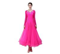 Hynyjxjy ,Rose Red,S, Robes De Spectacle De Danse De Salon pour La Scène Tenues De Danse De Moderne À Manches Longues pour Femmes Tenue De Danse De Valse Ornée De Strass Tenue De Danse De Foxtrot