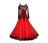 Hynyjxjy ,Rouge,L, Robes De Compétition De Danse De Salon pour Femmes Tenue De Danse De Valse De Bustier Vêtements De Danse Sociale Brodés Vêtements De Danse De Standard Nationaux Great Swing