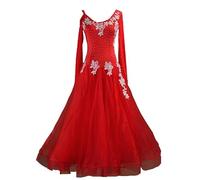 Hynyjxjy ,Rouge,L, Robes De Danse De Salle De Bal Standard Costumes De Salsa De Tango Danse avec des Strass Vêtements De Danse Sociale pour Les Femmes Vestiaire De Valse Performance Grand Swing