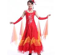 Hynyjxjy ,Rouge,L, Robes De Spectacle De Danse De Salon pour Femmes Tenue De Danse De Foxtrot Dos Nu Tenue De Danse De Valse avec Strass Tenue De Salsa avec Jupe en Tulle Ample Et Fluide