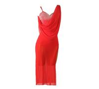 Hynyjxjy ,Rouge,L, Tenues De Danse Latine pour Bretelles pour Femme Robes De Spectacle De Danse De Salon À Dos Nu Tenues De Danse Tango Et Cha Cha Ornées De Strass Jupe pour Rumba Et Samba