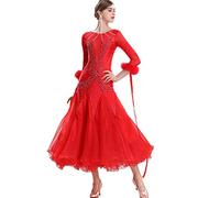 Hynyjxjy Rouge,M, Robes De Danse De Salon Vêtements De Compétition De Valse pour Femme Costumes De Danse De Moderne avec Strass Tenue De Danse De Flamenco pour Un Swing Exceptionnel