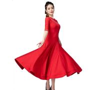 Hynyjxjy Rouge,XL, Medium Sleeve Ballroom Dance Dresses Women's Mesh Splice Waltz Dancing Clothes Tango Dancing Wear for Practice Foxtrot Dance Outfit with Rhinestone