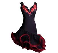 Hynyjxjy ,Rouge,XL, Tenue De Danse Latine pour Femme À Motifs Robes De Spectacle De Danse De Salon Dos Nu Vêtements De Danse Cha-Cha Ornés De Strass Justaucorps Et Jupe À Baleines pour La Rumba