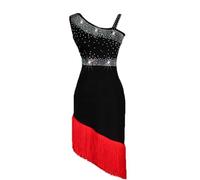 Hynyjxjy ,Rouge,XXL, Tenues De Danse Latine Et De Spectacle À Franges Robes De Danse De Salon Bustier pour Femme Tenue De Danse De Tango Dos Nu Vêtements De Danse Cha Cha Ornés De Strass