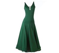 Hynyjxjy Vert,M, Robes De Spectacle De Danse De Salon sans Manches Tenue De Danse De Valse À Col en V pour Femme Costumes De Danse De Tango Et Salsa À Bretelles Tenue De Danse De Foxtrot Dos Nu