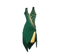 Hynyjxjy ,Vert,M, Tenues De Danse Latine sans Manches pour Femme Robes De Danse De Salon À Franges Tenue De Compétitionde Danse De Salsa Dos Nu Tenue De Danse De Tango Ornée De Strass